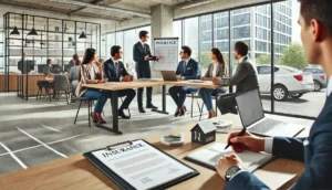 empreendedores conversando sobre seguro para estacionamento.