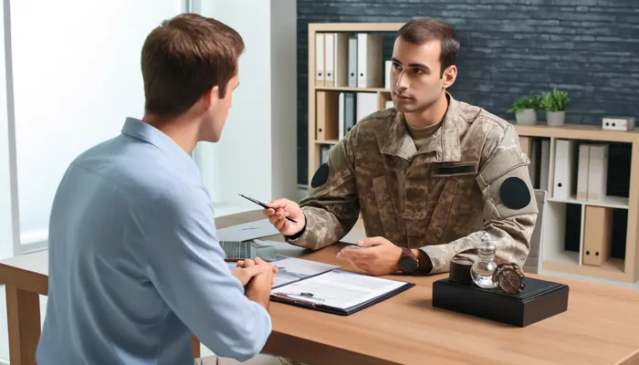 homem falando com outro militar, sobre como fazer para mudar dependente de seguro de vida para militar.