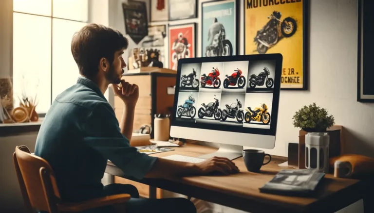 Homem pesquisando como funciona um consórcio de moto.
