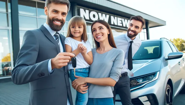 Família feliz, depois de comprar um veículo, após contemplação em consórcio.